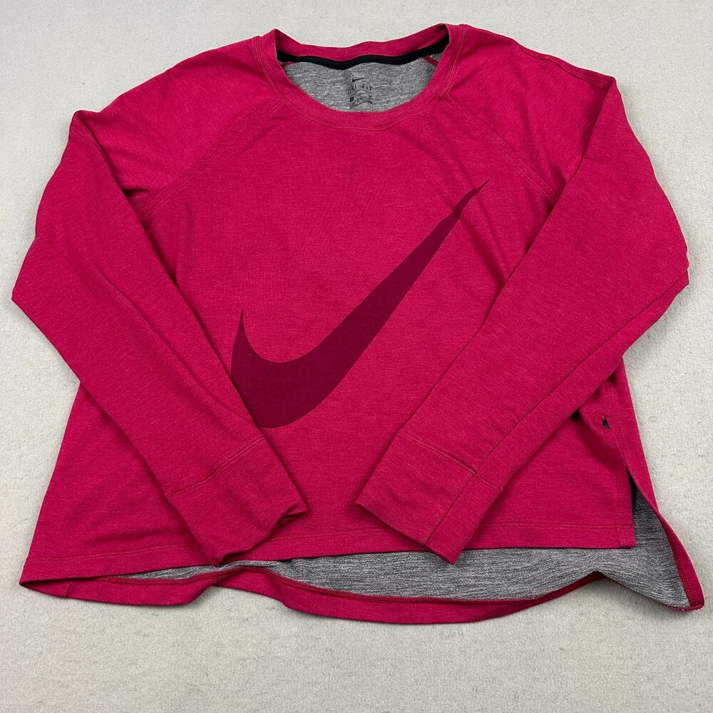 Nike Shirt Women Extra Large Pink Solid Round Neck Logo Long Sleeve Dri-FIT XL